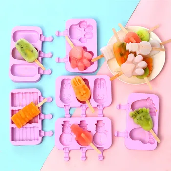 

Cartoon popsicle silicone mold with lid ice cream DIY mold ice cream mold to send wooden sticks popsicle mold