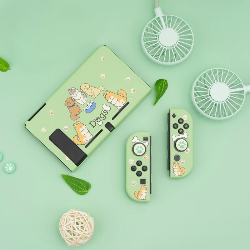 Жесткий чехол накладка Geekshare Nintendo Switch для с изображением зелёных собак|Запасные