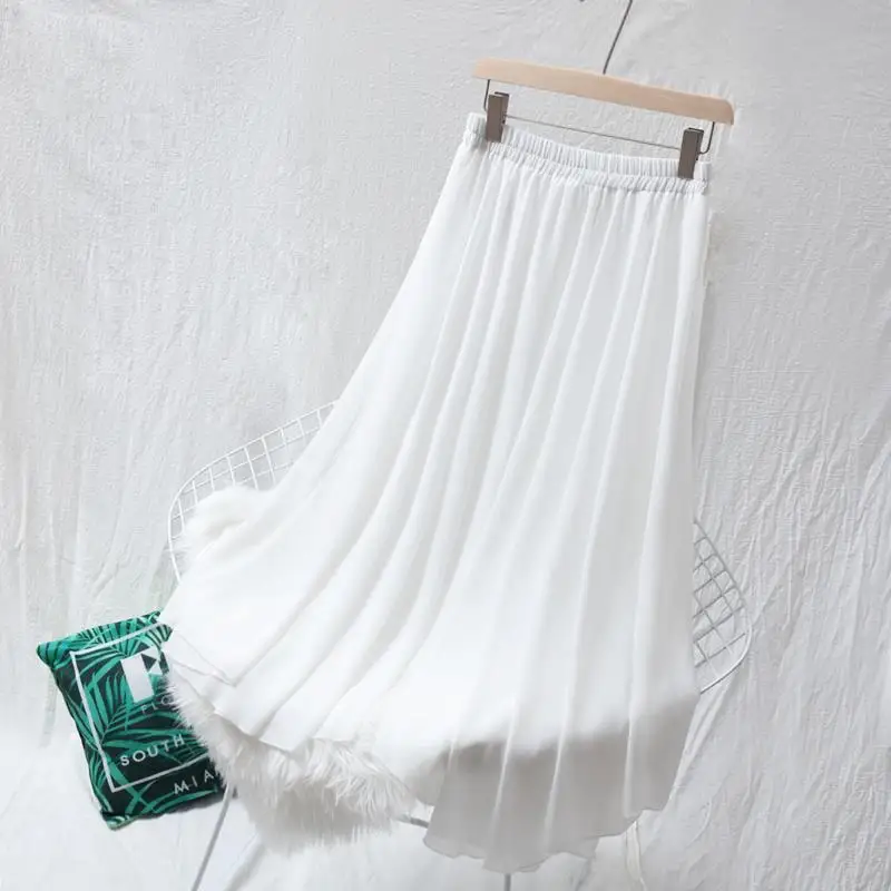 Новое поступление Летняя шифоновая юбка корейская мода прерия Шик Женская Юбка-миди с высокой талией Милая трапециевидная юбка длиной до щиколотки D184