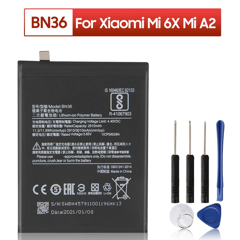 Bn36 Replacement Battery For Xiaomi Mi 6x Mi6x Mia2 Mi A2 Phone Batteries 3010mah Mobile Phone Batteries Aliexpress