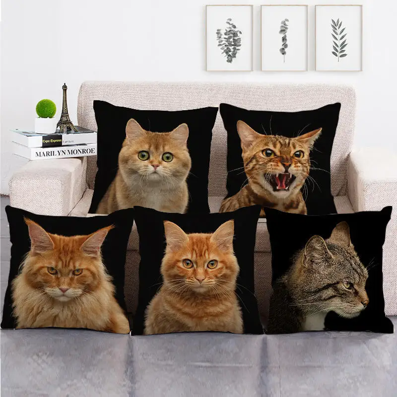 

Cat Cute Pet Animal Linen Luxury Throw Pillow Case Sofa Car Chair Outdoor Cushions Cover 45x45 Waterproof Farmhouse Home Decor