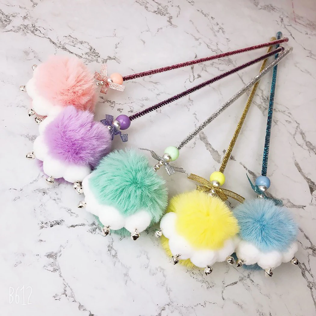 1PC Teaser Feather Toys Kitten Funny Plush Ball Bell Cat Wand Toys Plastic Pet Cat Toys Interactive Stick Pet Cat Supplies