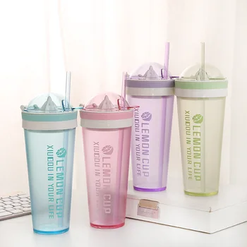 

Sports bottle portable custom plastic cup creative transparent Student Cup with LID portable bottle