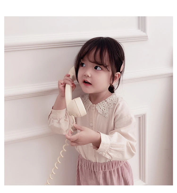 Girl Shirt Long Sleeve New Kids Spring and Autumn Pure Cotton Shirt Baby Lace Turn-collar Top Toddler Kids Blouses Clothing