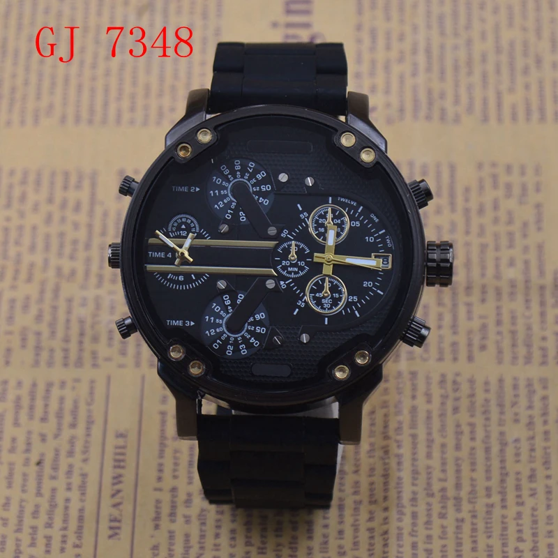 Male Silica Gel Quartz Movement Wrist Watch Multi-function Pure Colour Silicone Watchband Military Off-road Large Dial 52CM - Цвет: GJ 7348