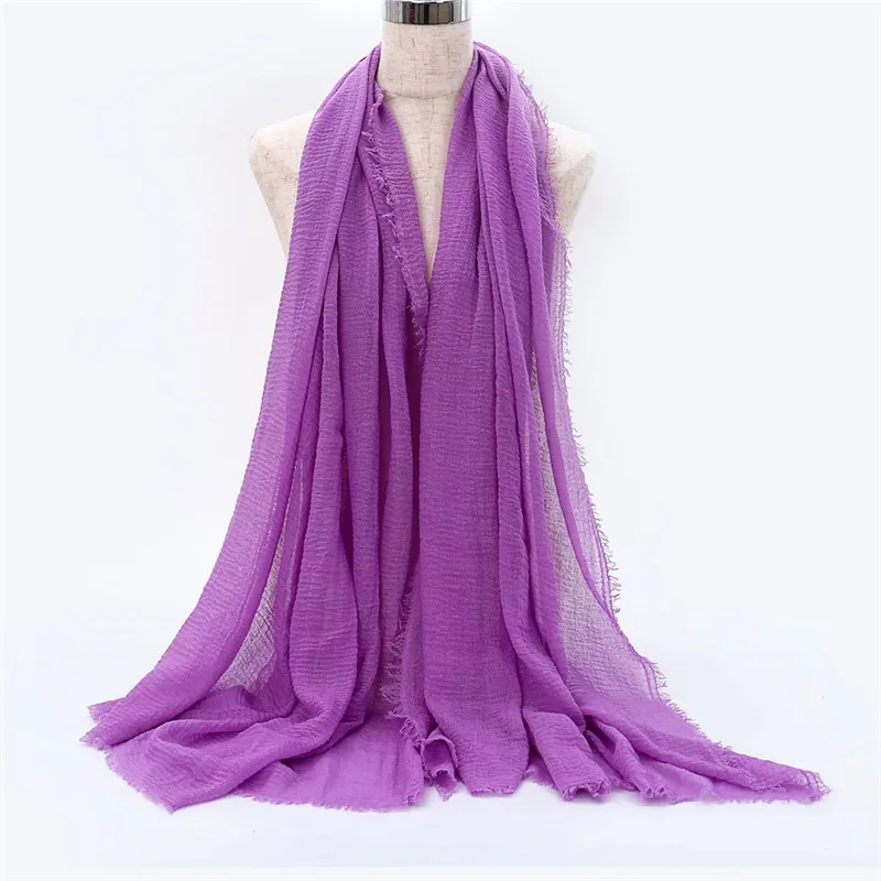 Модный простой хлопковый шарф с бахромой, Женский мягкий однотонный шарф в кашне, шаль из пашмины, мусульманский шарф, хиджабы, палантины - Цвет: 37