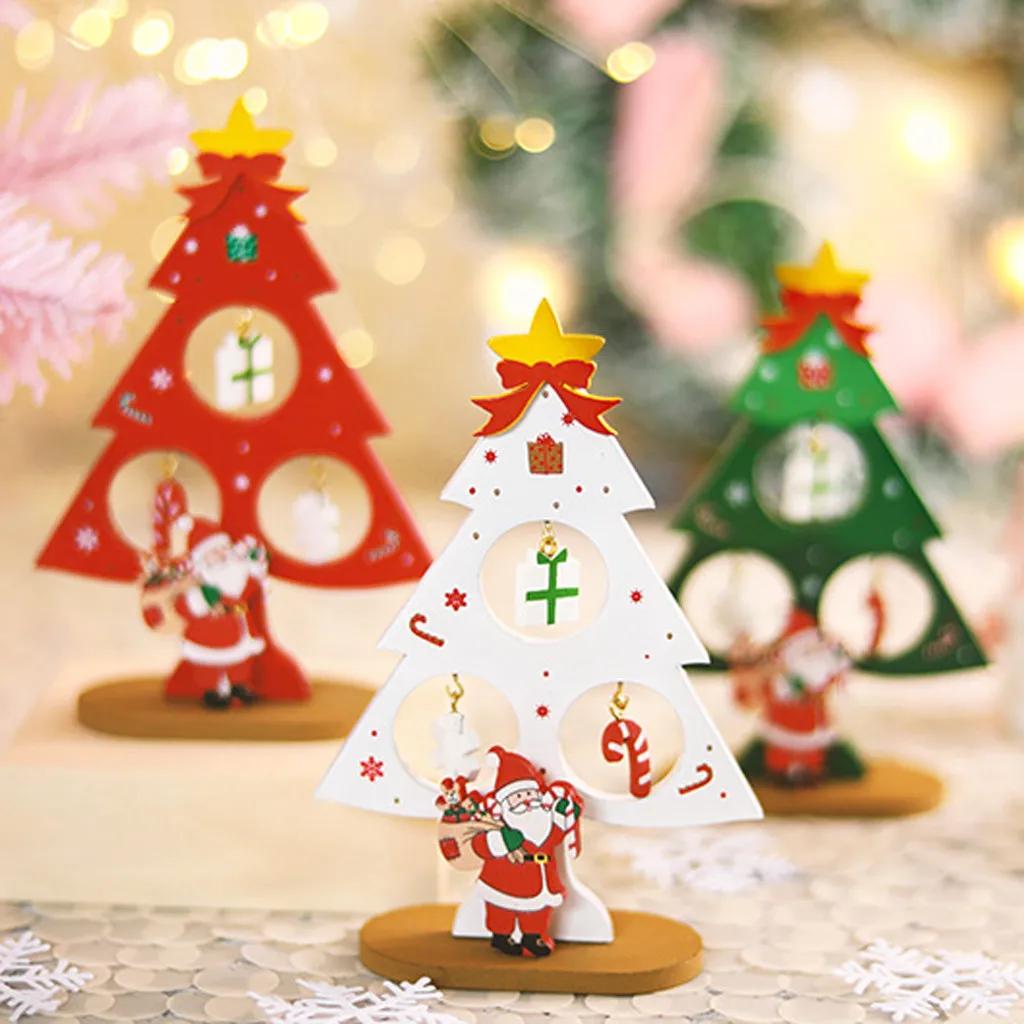 Деревянная Рождественская елка DIY рождественские детские подарки настольные рождественские украшения для дома navidad детский подарок#30