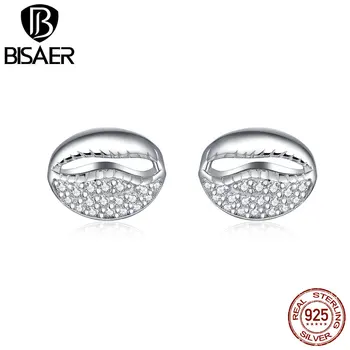 

BISAER Stud Earrings Real 925 Sterling Silver Seahells Clear Zircon Small Earrings For Women Fine Original Jewelry Gift GAE409