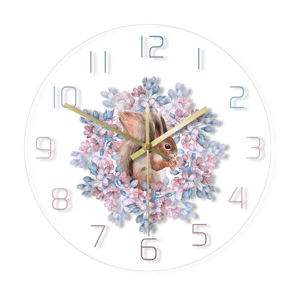 Настенные часы с изображением леса животных белки акварельные декор детской