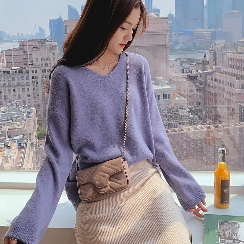 Autumn Winter Women Sweaters Knitting Shirt V-neck Long Sleeve Pullover Loose Elastic Casual Knitted Jumper Top | Женская одежда