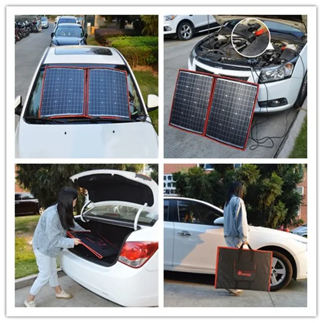 Dokio 100W (50Wx2Pcs) 12V Flexible Black Solar Panels China Foldable + 12V Controller 100 Watt Panels Solar For Car Battery 4