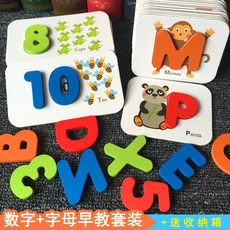 

Baby Nursery Lettered with Numbers Matching Card Children English Building Blocks Cognitive Jigsaw Puzzle Early Childhood Educat