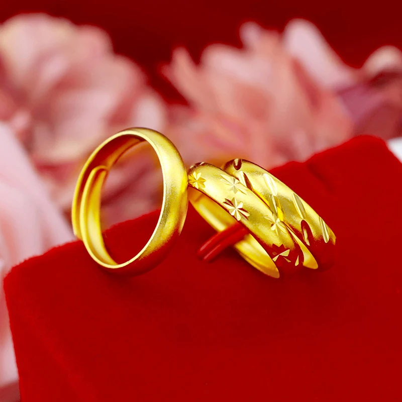 

3 Styles African Gold Engagement Ring for Men Women Jewelry Pure Gold Color Couple Wedding Rings Set Bride Bands Anillos Homme