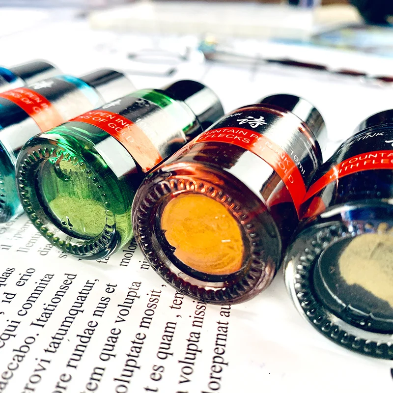 

24 ColorsGold Powder Ink Fountain Pen Ink Glass Dip Pen Ink 10ml