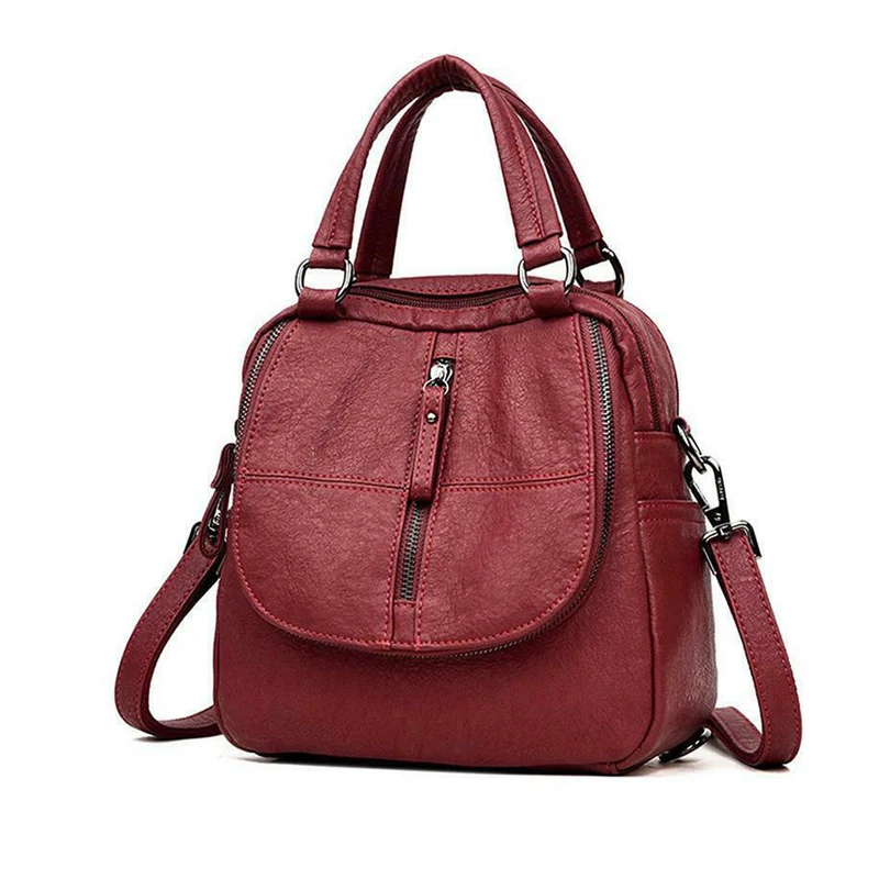 Женская мода из искусственной кожи, многоцелевой рюкзак, сумка на плечо, на молнии для мобильного телефона, ключи, сумки для путешествий A66 - Цвет: Красный