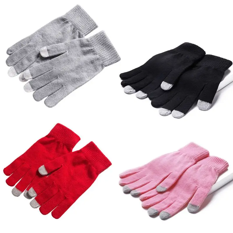 Модные женские зимние перчатки для сенсорного экрана, вязаные утепленные теплые варежки
