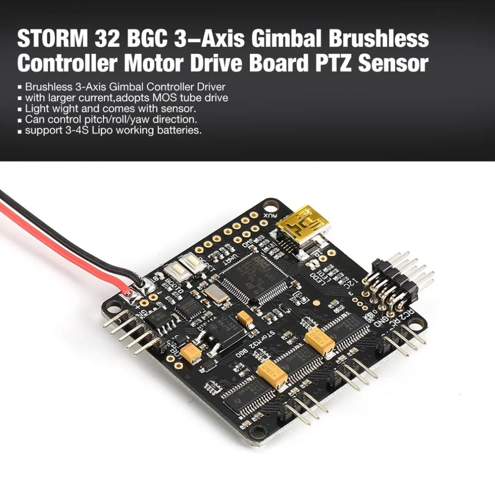

STORM 32 BGC 3-Axis 3-4S Gimbal Brushless Controller Motor Drive Board PTZ Sensor Plate for RC Racing FPV Drone Quadcopter ht