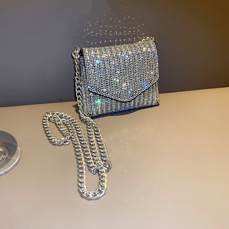 rhinestone decor chain clutch bag