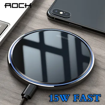 

ROCK 15W Qi Wireless Charger For iPhone 11 Pro X XS XR 8 Fast Charging Mobile Phone Charge Mirror Pad For Xiaomi Mi9 Samsung S9