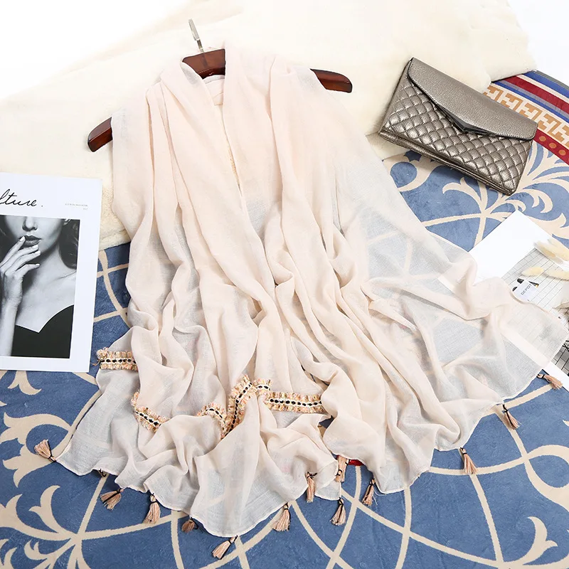 

New Style Ethnic-Style Scarf Fashion Tassels gua xu Scarf Women's Comfortable Cotton Scarf Tassels College Style Silk Scarves