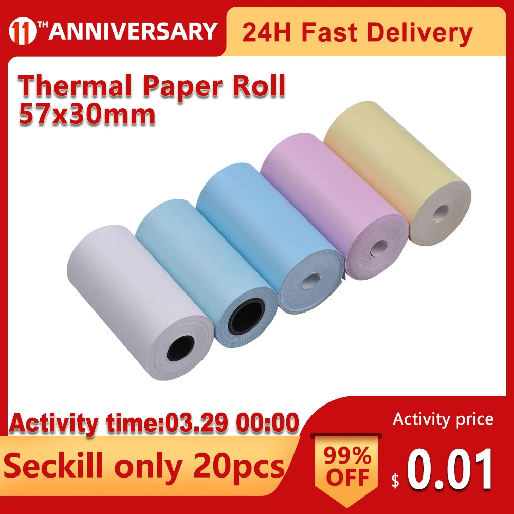 5 uds papel térmico Color rollo de 57x3 0mm/2.17x1.18in foto recibo Memo impresión para Peripage/Paperang impresora de bolsillo