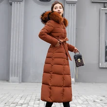 Пальто Женская хлопковая куртка зимний тренд длинный тонкий пуховик женский толстый теплый пуховик женский