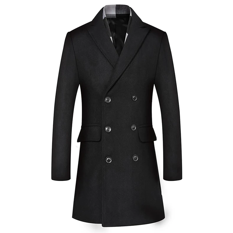 Зимнее шерстяное пальто, мужское двубортное пальто, британский стиль, Тренч, мужское пальто, шерстяное пальто, куртка без шарфа
