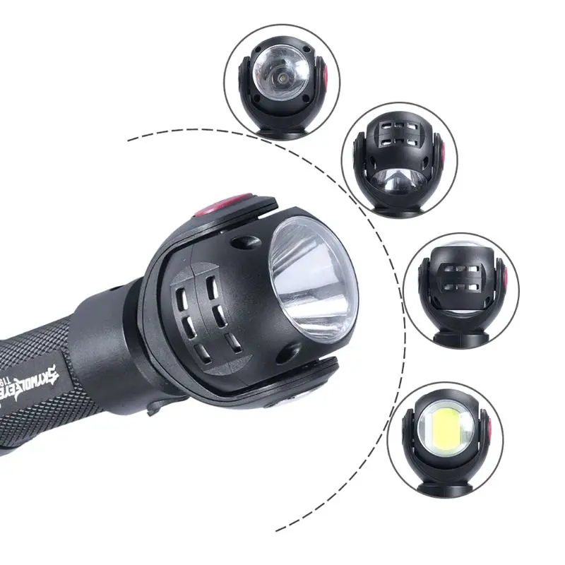 1 1 Set Handheld Flashlight USB Rechargeable LED Light 360 Degrees Rotation Head Portable Outdoor Sports Hiking Camping T6+COB