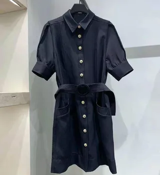 

Women Dress Spring and Summer Lapel Heart Belt Dress