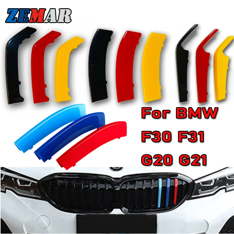 3pcs ABS Germany Flag Color Car Racing Grille Strip Trim Clip For BMW F30 F31 G20 G21 3 Series 2021 2020 2013-2019 M Accessories