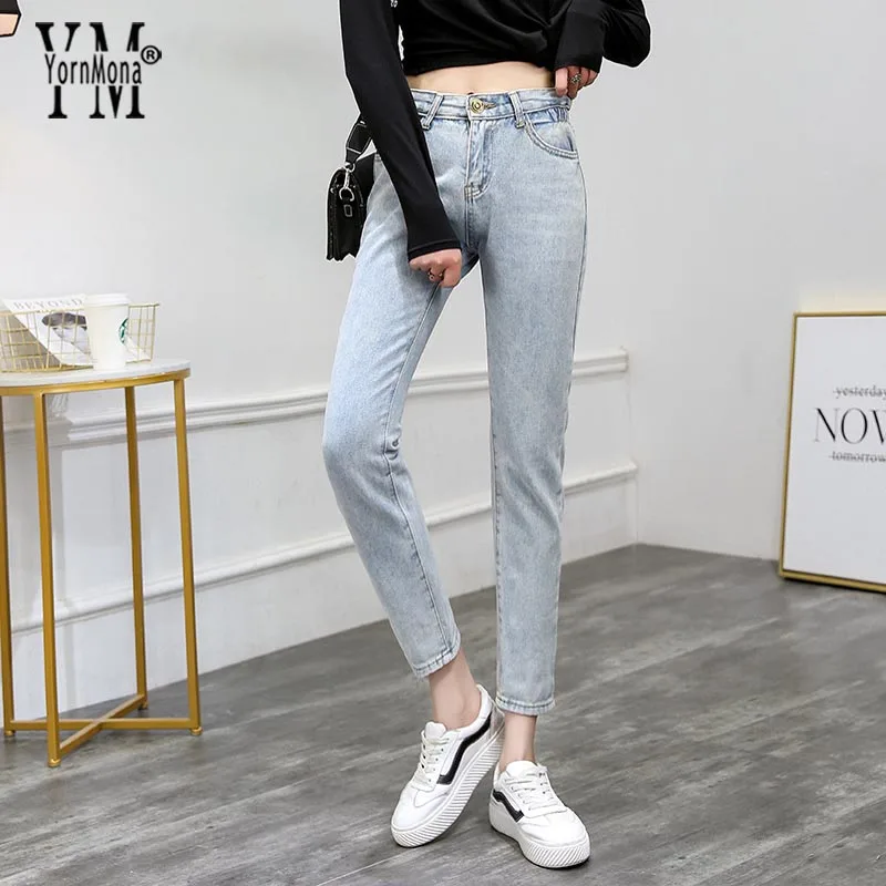 Light Blue Jornmona новые джинсы для женщин шикарные джинсы со средней талией женские синие джинсовые прямые брюки женские повседневные джинсы плюшевые Мультяшные игрушки Feminina - Цвет: Light Blue