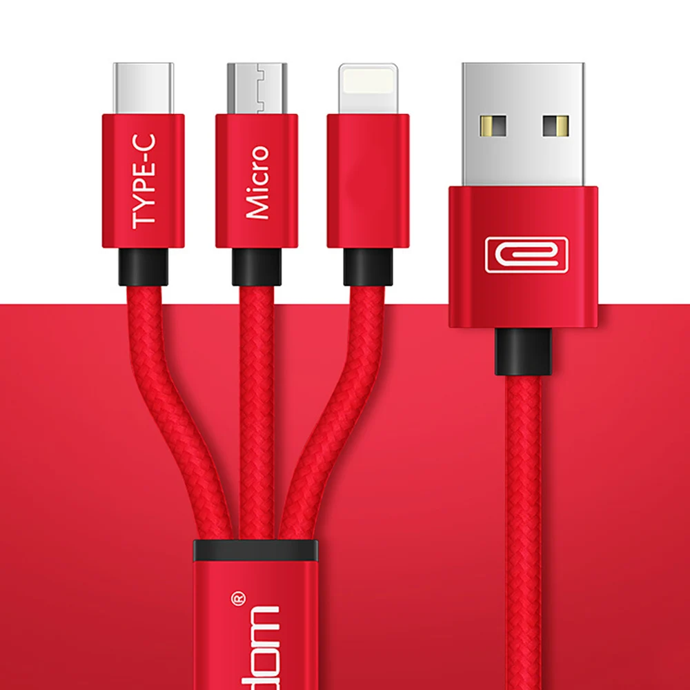 FDBRO 3 в 1 быстрая зарядка usb type C кабель для huawei Xiaomi samsung S10 A50 телефон USB кабель для Iphone 6 7 XS Micro USB кабель - Цвет: Красный
