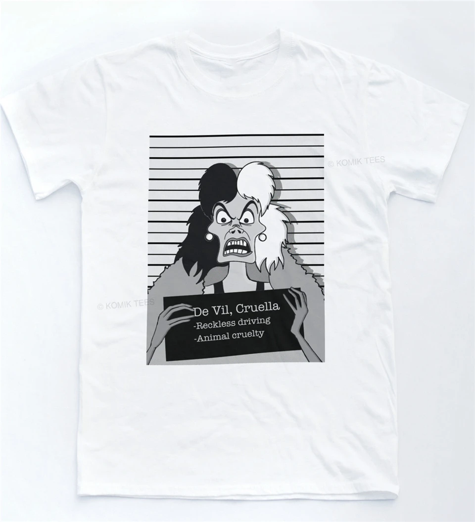 Cruella Mugshot забавная Футболка Собака далматинец футболка с героями мультфильмов