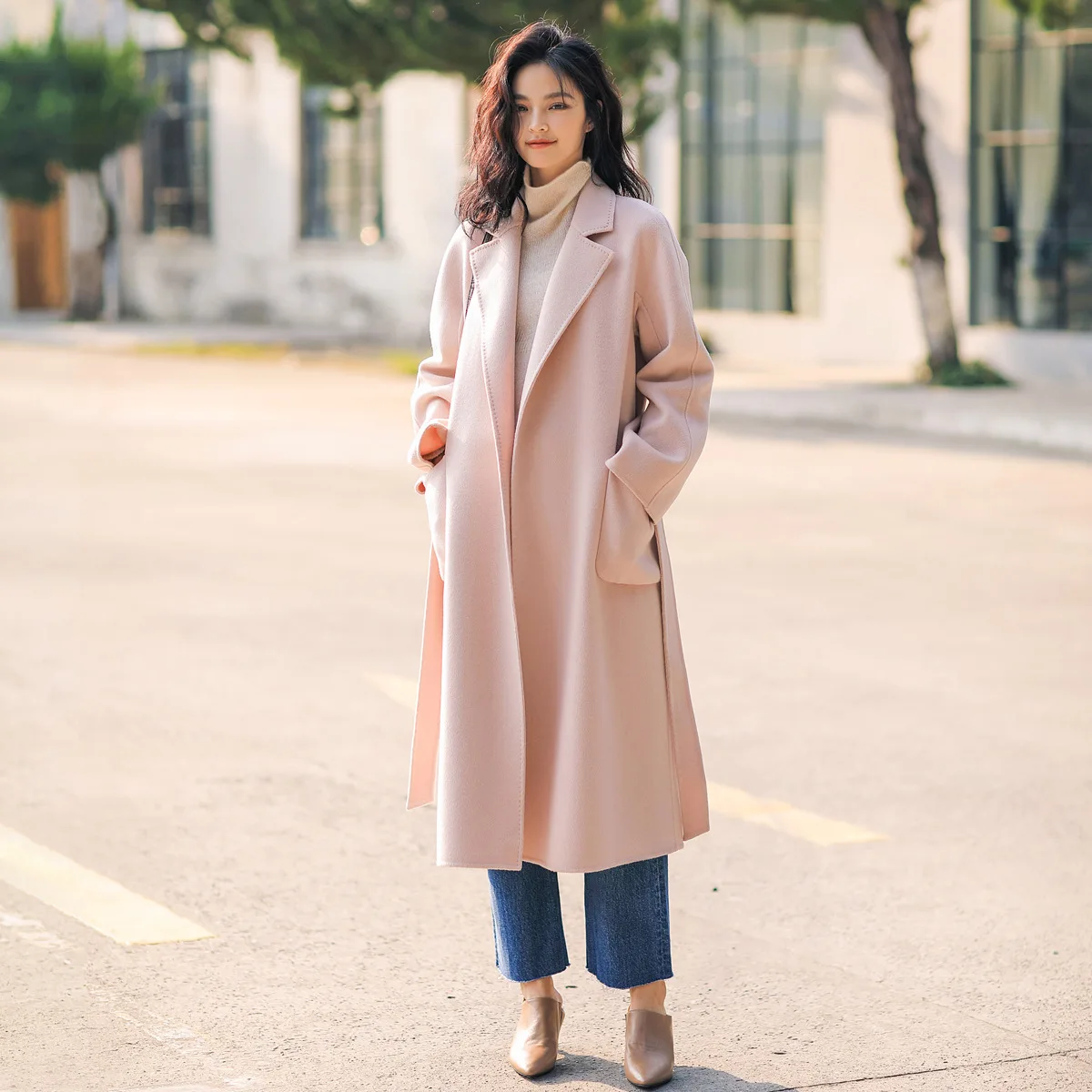 pink Модное Новое Трендовое теплое двухстороннее шерстяное пальто очаровательное дамское утолщенное элегантное женское пальто Корейская верхняя одежда Свободное длинное пальто - Цвет: pink