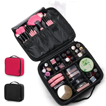 

Professional Cosmetic Bag Travel Make Up Organizer Handle Cosmetic Box Women Makeup Case Black Storage Suitcase For Cosmetic