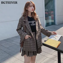 Винтажный офисный Женский блейзер из двух предметов, двубортный пиджак и юбка трапециевидной формы, Женская юбка костюм, повседневный Блейзер