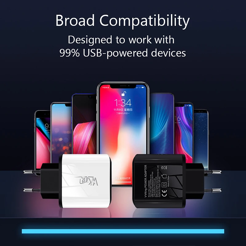 VVKing 2 USB зарядное устройство Quick Charge 3,0 18 Вт быстрое зарядное устройство HD Smart display EU Разъем для iPhone X samsung Xiaomi huawei QC3.0 зарядное устройство