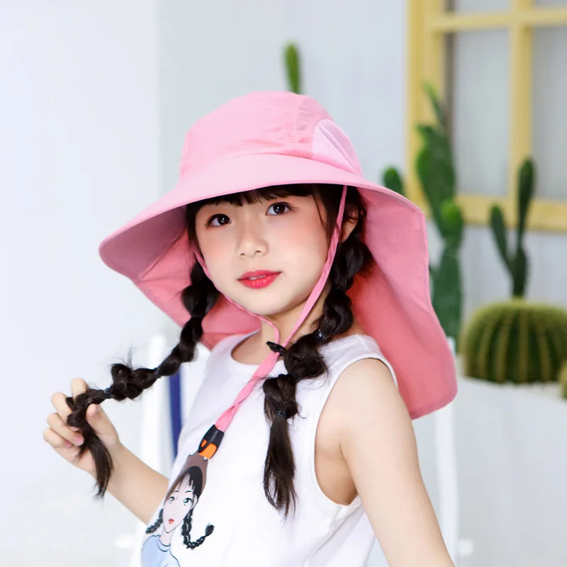 2022 New Kids Summer Hat Girls Boys Sun Hat with Neck Flap UV