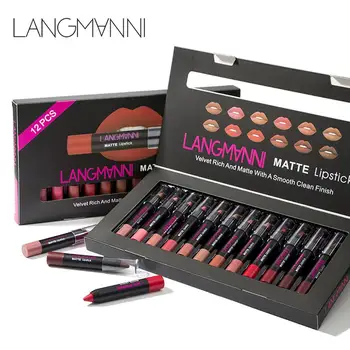 

LANGMANNI 12pcs Matte Lipstick Pen Waterproof Long-Lasting Moisturizer Lip Gloss Cosmetic Easy to Wear