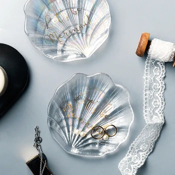 

Wedding Jewelry Storage Shell Glass Plate Decoration Of Dressing Table For Rings keys Earrings