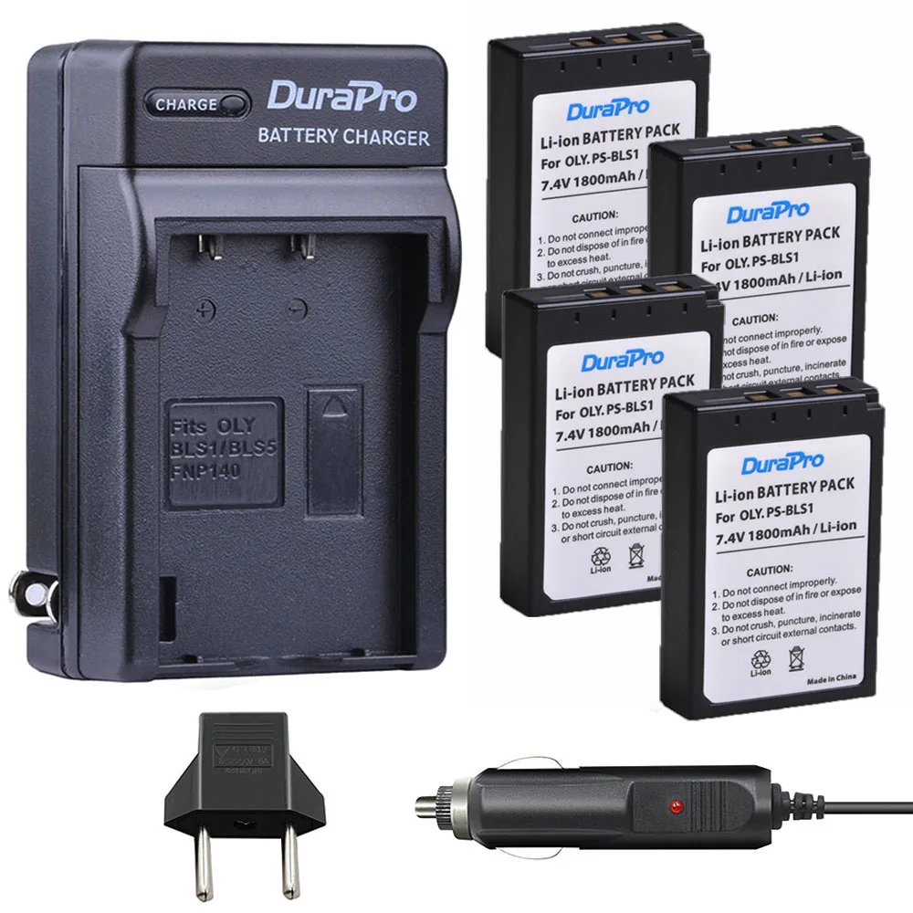 4 Battery Set DuraPro из 2 предметов PS-BLS1 PS BLS1 Батарея+ автомобиля/стены Зарядное устройство для цифровой камеры Olympus Evolt E-400 E-410 E-420 E-450 E-600 E-620 ручка E-P1 E-P2 E-P3 - Цвет: 4 Battery Set