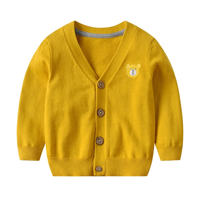 Осенне зимний детский кардиган с мультяшным медведем для маленьких мальчиков