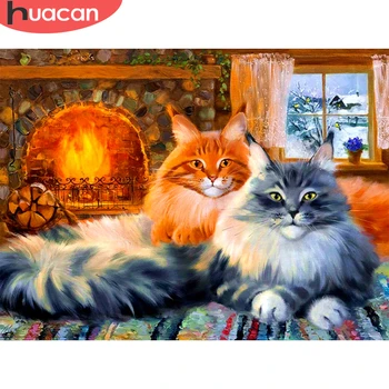 

HUACAN Diamond Painting Cross Stitch Cat New Arrival Diamond Mosaic Animal Embroidery Handmade Home Decoration