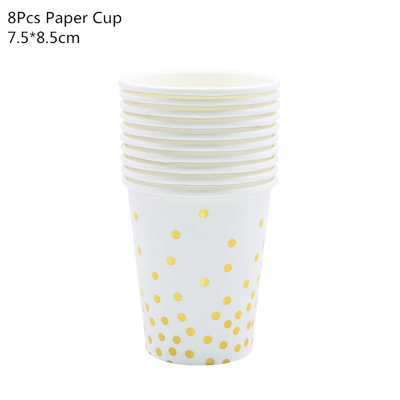 8pcs paper cup Золотой горошек одноразовая посуда набор бумажная листовая бумага чашки соломки для дней рождения вечерние украшения дети взрослые свадебные принадлежности - Цвет: 8pcs paper cup