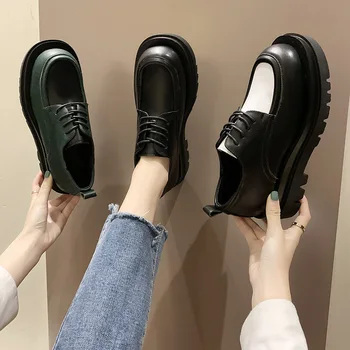 

European and American thick bottom women's shoes new 2020 spring sponge cake bottom color matching lace-up shoes