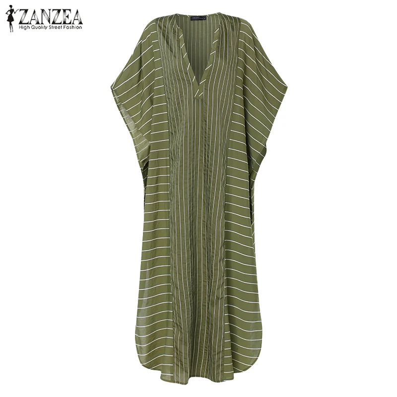 ZANZEA женское Полосатое Длинное Макси платье богемное Vestidos леди летний сарафан длинная туника Vestido пляжные вечерние платье с разрезом Femme