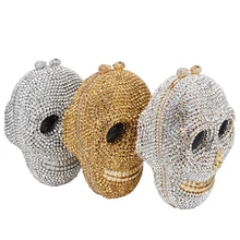 

Designer Skull Clutch Bags Women Evening Purse Wedding Bags Crystal Chain Gold Silver Day Clutches