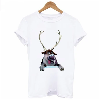 

Lus Los New Frozen cartoon Print Harajuku whiteT Shirt Women Cotton Summer T-shirt for Women Short Sleeve Cartoon Tshirts Tops