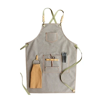 

Chef Apron Cotton Canvas Cross Back Adjustable Apron with Pockets for Women and