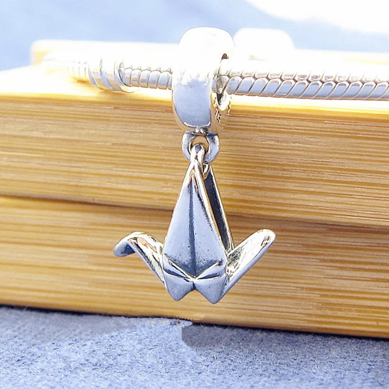 Collection Silver Origami crane dangle charms 925 sterling silver dangle charm fit bead bracelet pendant diy fine jewelry DA183
